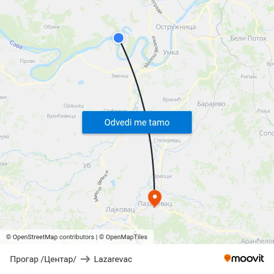 Прогар /Центар/ to Lazarevac map