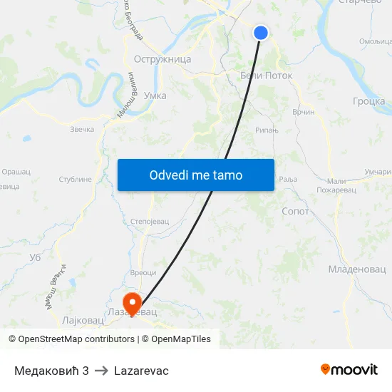 Медаковић 3 to Lazarevac map