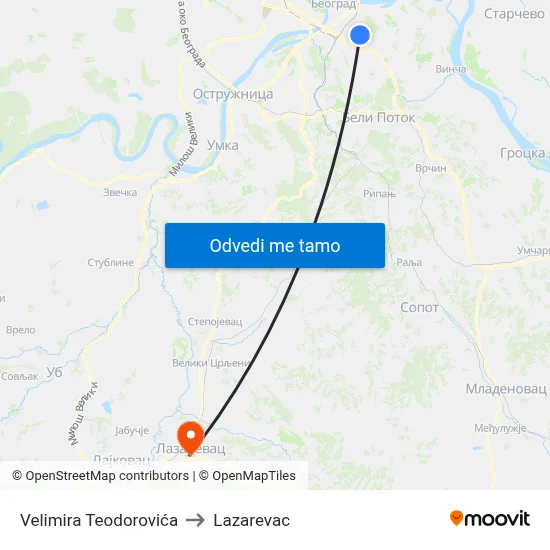 Velimira Teodorovića to Lazarevac map