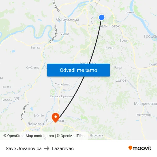 Save Jovanovića to Lazarevac map