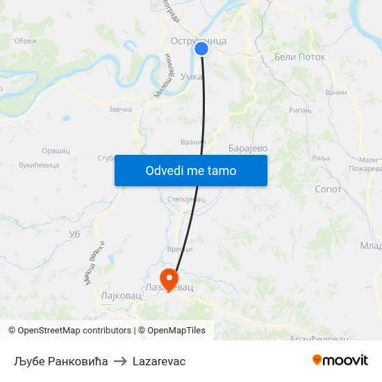 Љубе Ранковића to Lazarevac map