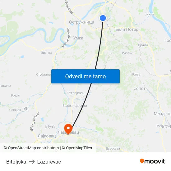 Bitoljska to Lazarevac map