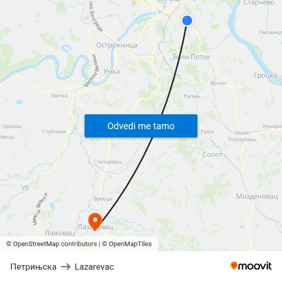 Петрињска to Lazarevac map
