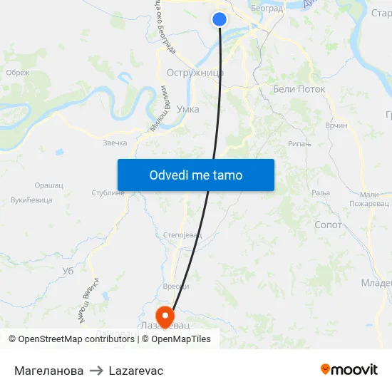 Магеланова to Lazarevac map