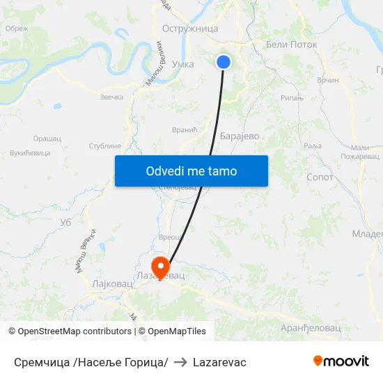 Сремчица /Насеље Горица/ to Lazarevac map