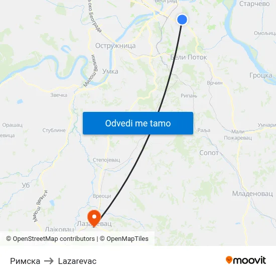 Римска to Lazarevac map