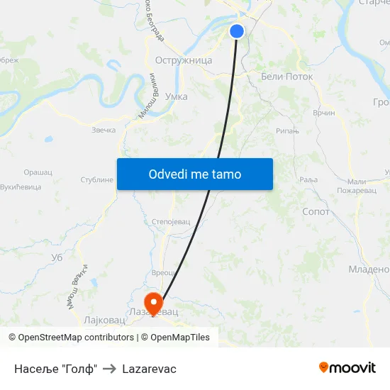 Насеље "Голф" to Lazarevac map
