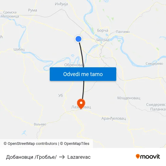 Добановци /Гробље/ to Lazarevac map