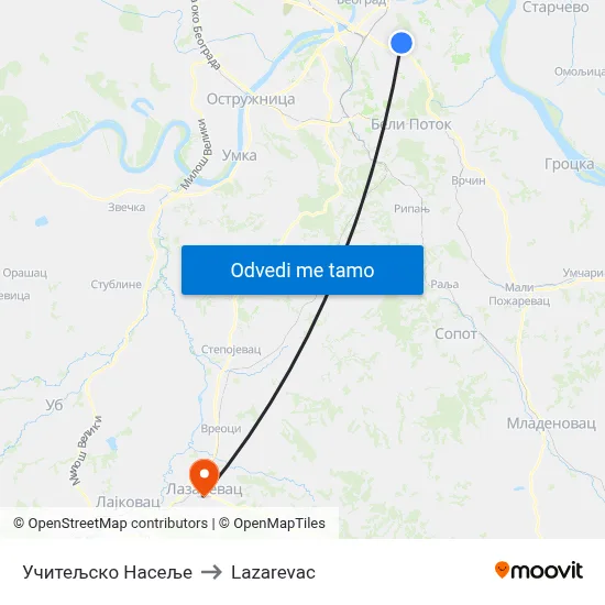 Учитељско Насеље to Lazarevac map