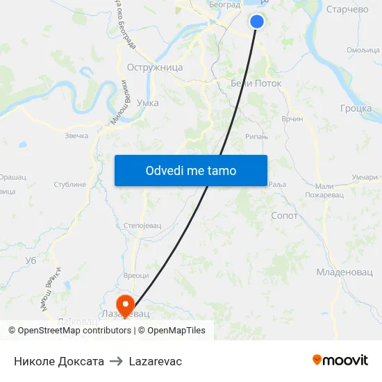 Николе Доксата to Lazarevac map