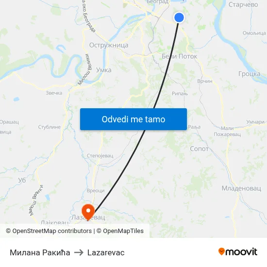 Милана Ракића to Lazarevac map
