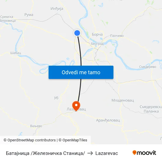 Батајница /Железничка Станица/ to Lazarevac map