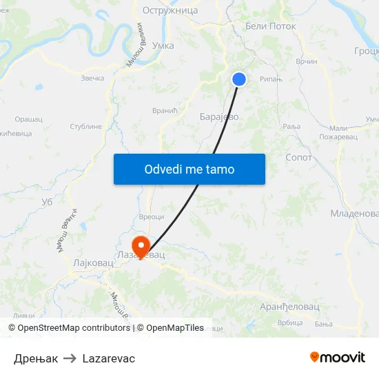 Дрењак to Lazarevac map