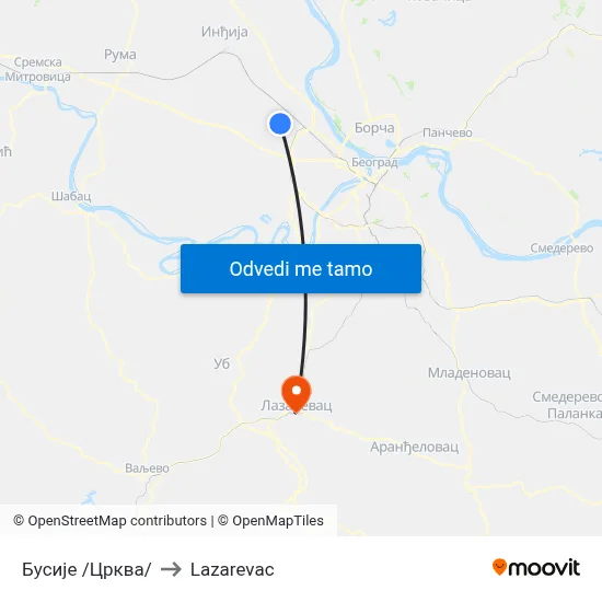 Бусије /Црква/ to Lazarevac map