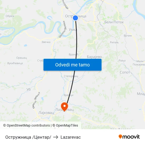 Остружница /Центар/ to Lazarevac map