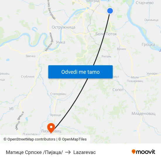 Матице Српске /Пијаца/ to Lazarevac map