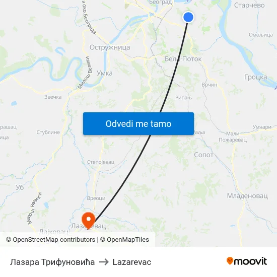 Лазара Трифуновића to Lazarevac map