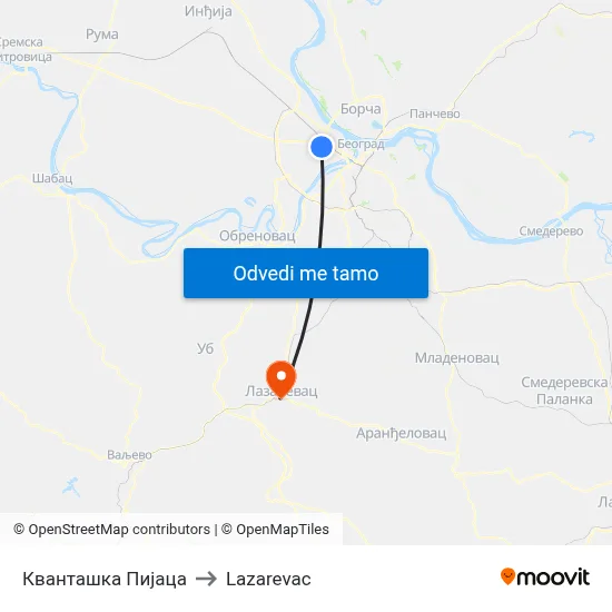 Кванташка Пијаца to Lazarevac map