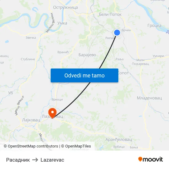 Расадник to Lazarevac map