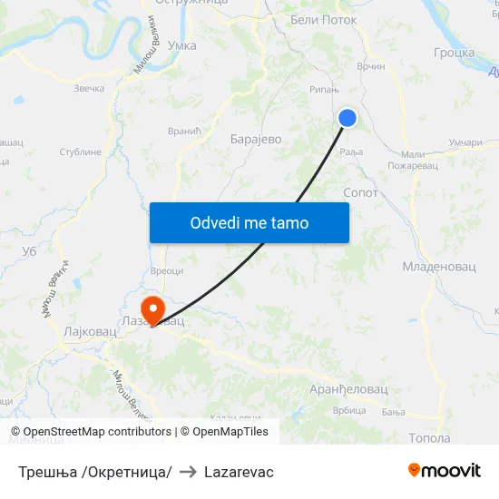 Трешња /Окретница/ to Lazarevac map