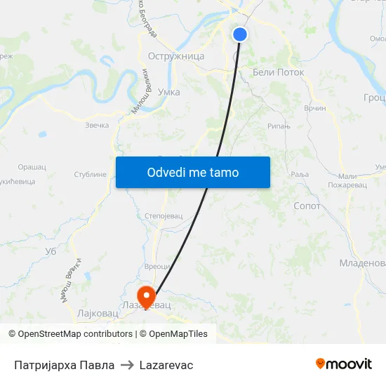 Патријарха Павла to Lazarevac map
