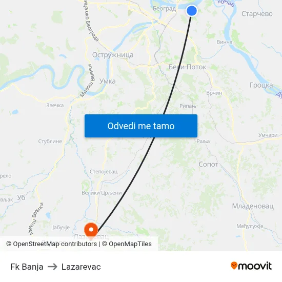 Fk Banja to Lazarevac map