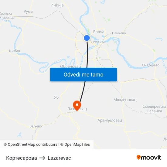 Кортесарова to Lazarevac map