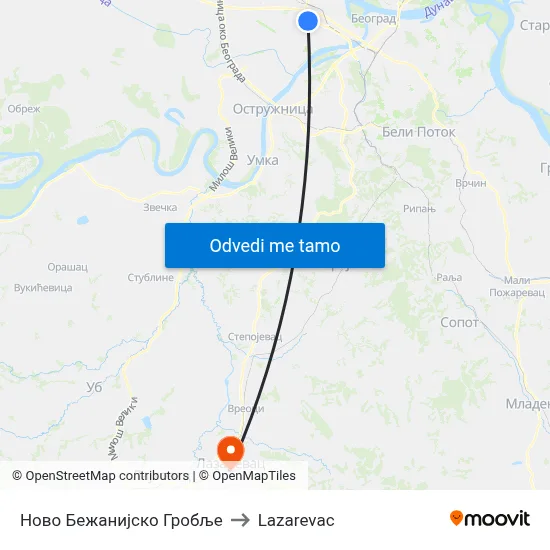 Ново Бежанијско Гробље to Lazarevac map