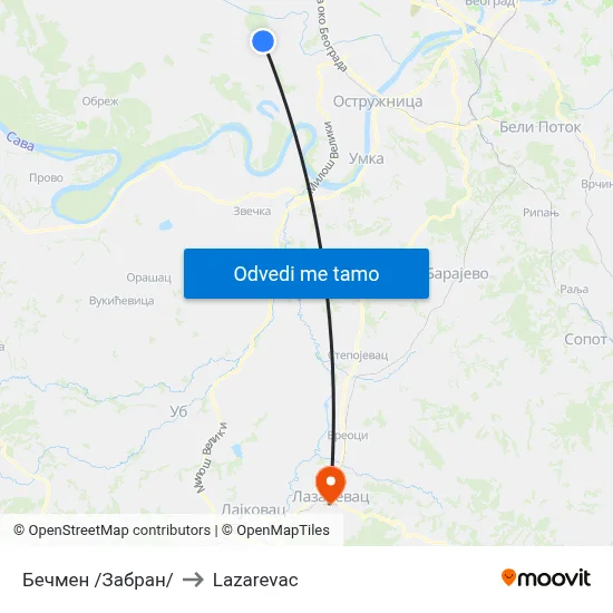 Бечмен /Забран/ to Lazarevac map