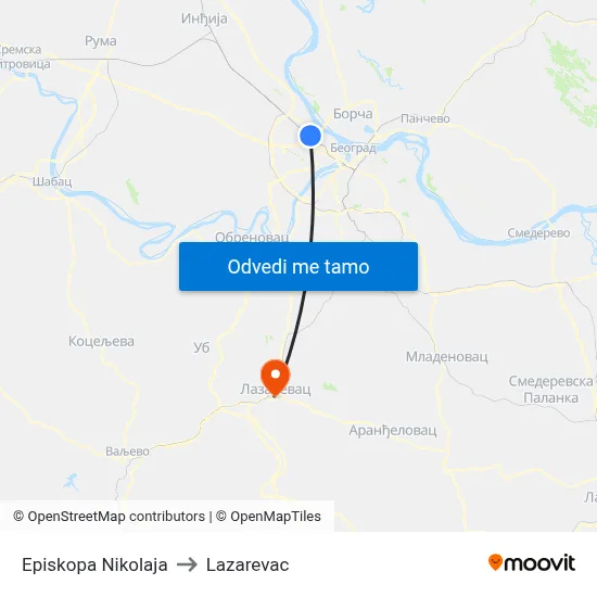 Episkopa Nikolaja to Lazarevac map