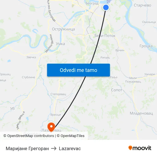 Маријане Грегоран to Lazarevac map