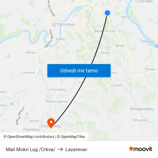 Mali Mokri Lug /Crkva/ to Lazarevac map