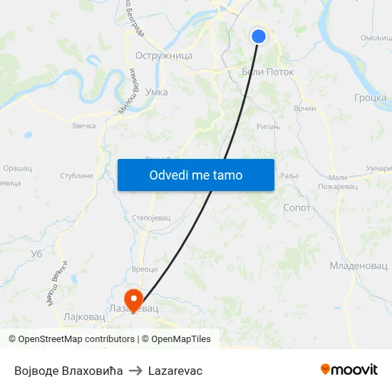 Војводе Влаховића to Lazarevac map