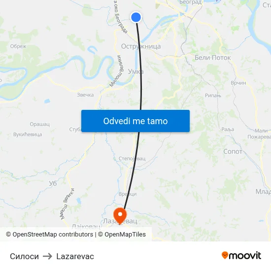 Силоси to Lazarevac map