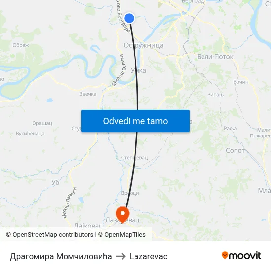 Драгомира Момчиловића to Lazarevac map