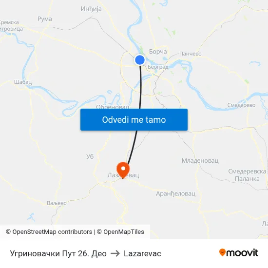 Угриновачки Пут 26. Део to Lazarevac map