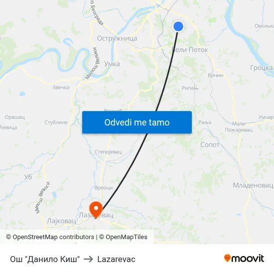 Ош "Данило Киш" to Lazarevac map