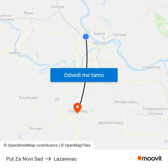 Put Za Novi Sad to Lazarevac map