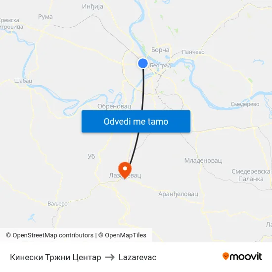 Кинески Тржни Центар to Lazarevac map