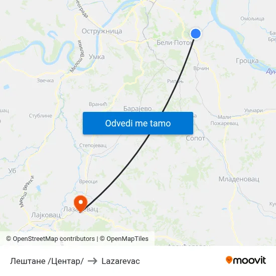 Лештане /Центар/ to Lazarevac map