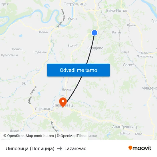 Липовица (Полиција) to Lazarevac map