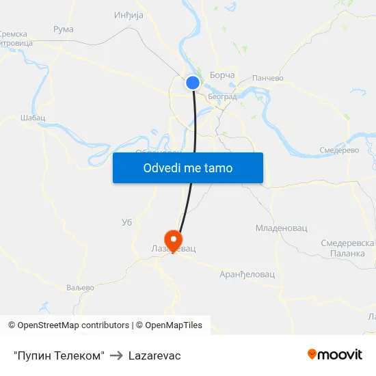 "Пупин Телеком" to Lazarevac map