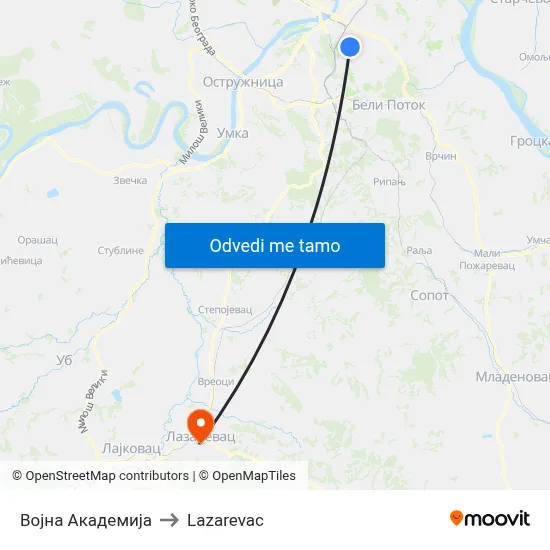 Војна Академија to Lazarevac map