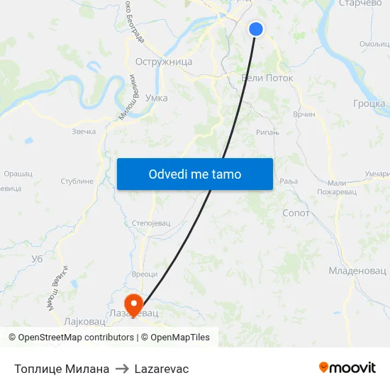 Топлице Милана to Lazarevac map