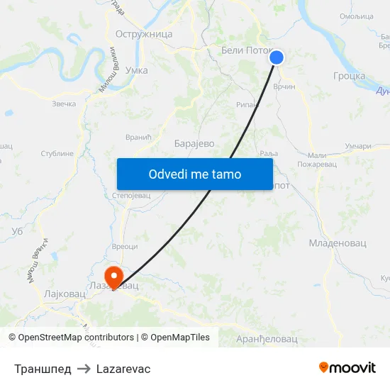 Траншпед to Lazarevac map