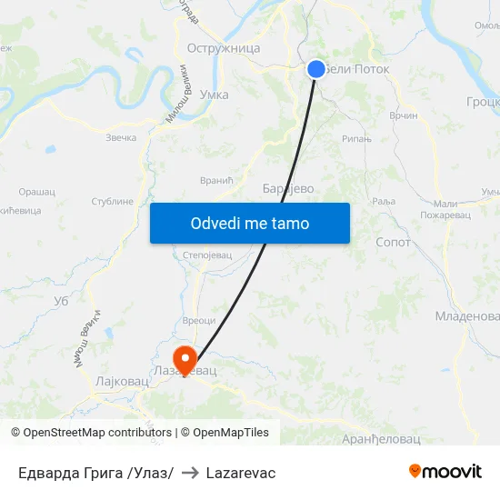 Едварда Грига /Улаз/ to Lazarevac map