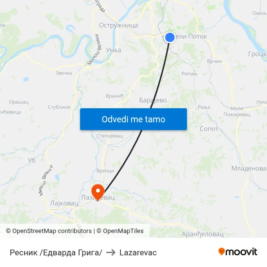 Ресник /Едварда Грига/ to Lazarevac map