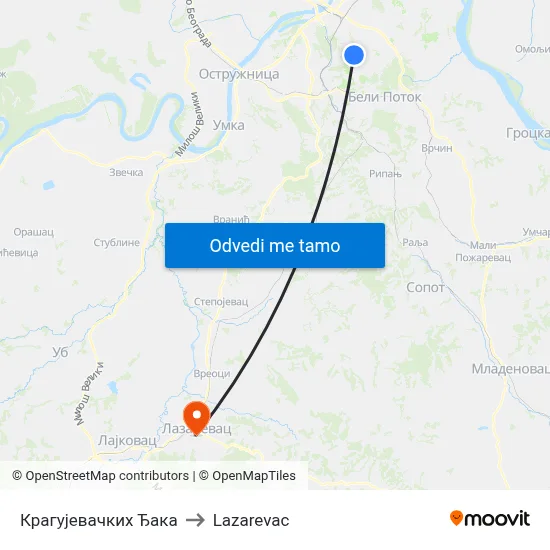 Крагујевачких Ђака to Lazarevac map