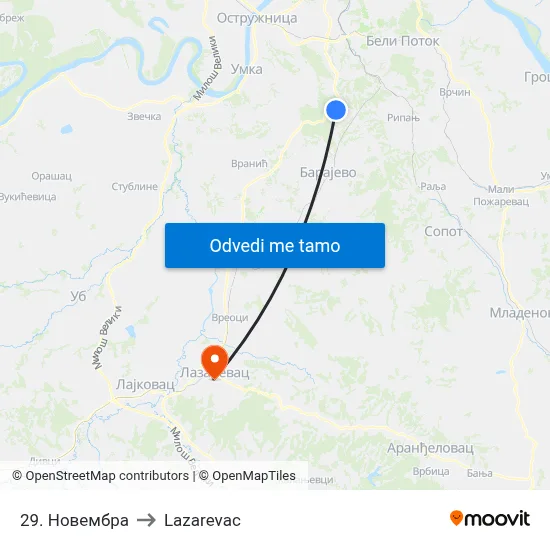 29. Новембра to Lazarevac map