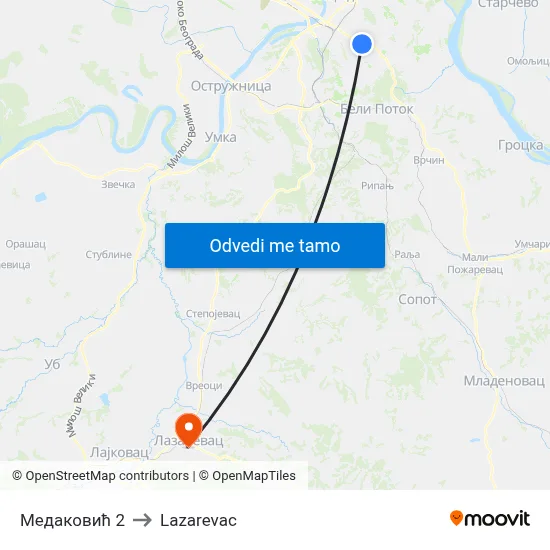Медаковић 2 to Lazarevac map
